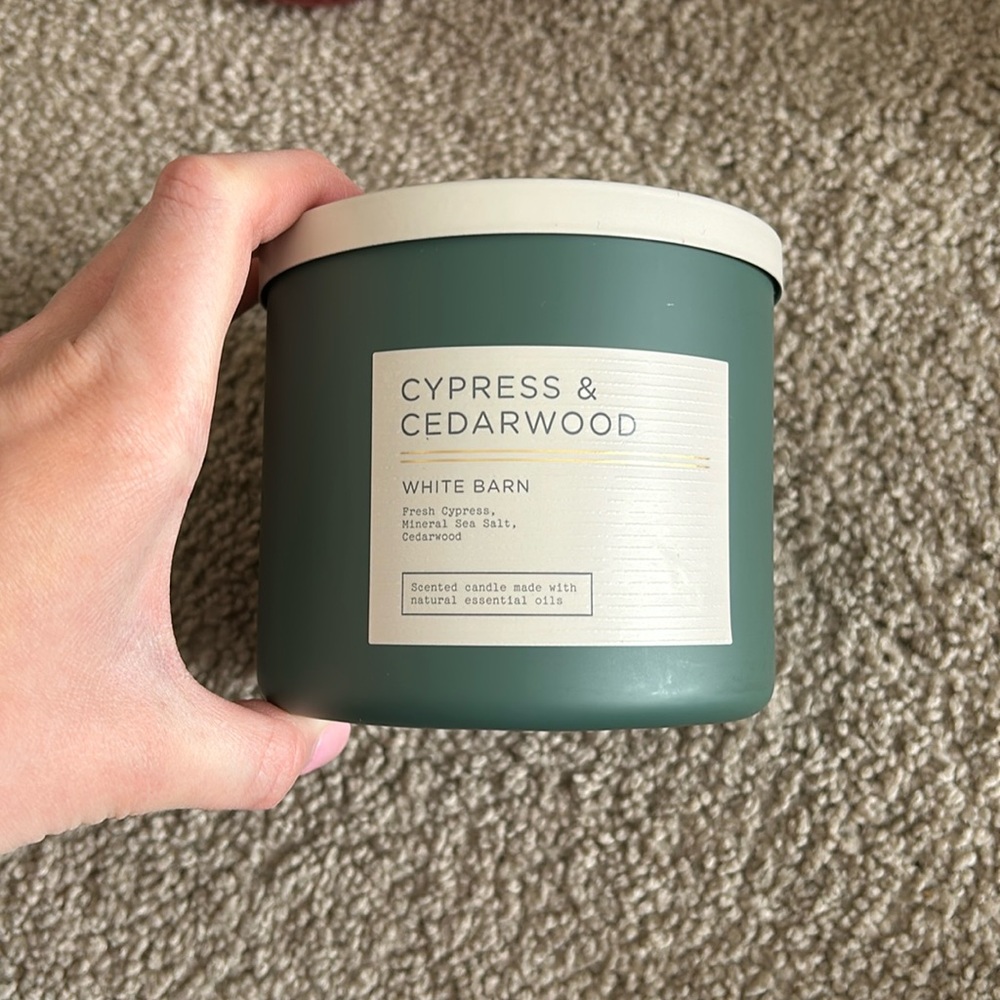Cypress and cedar wood 3 wick white barn candle
